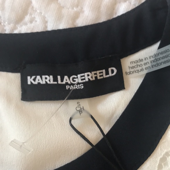 Karl Lagerfeld Size S Top, White Lace Navy Stripe - Picture 2 of 7